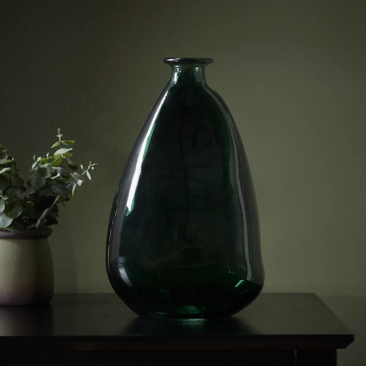 Green Glass Vase Irregular Sculptural Design For Home-Furniture Kingdom